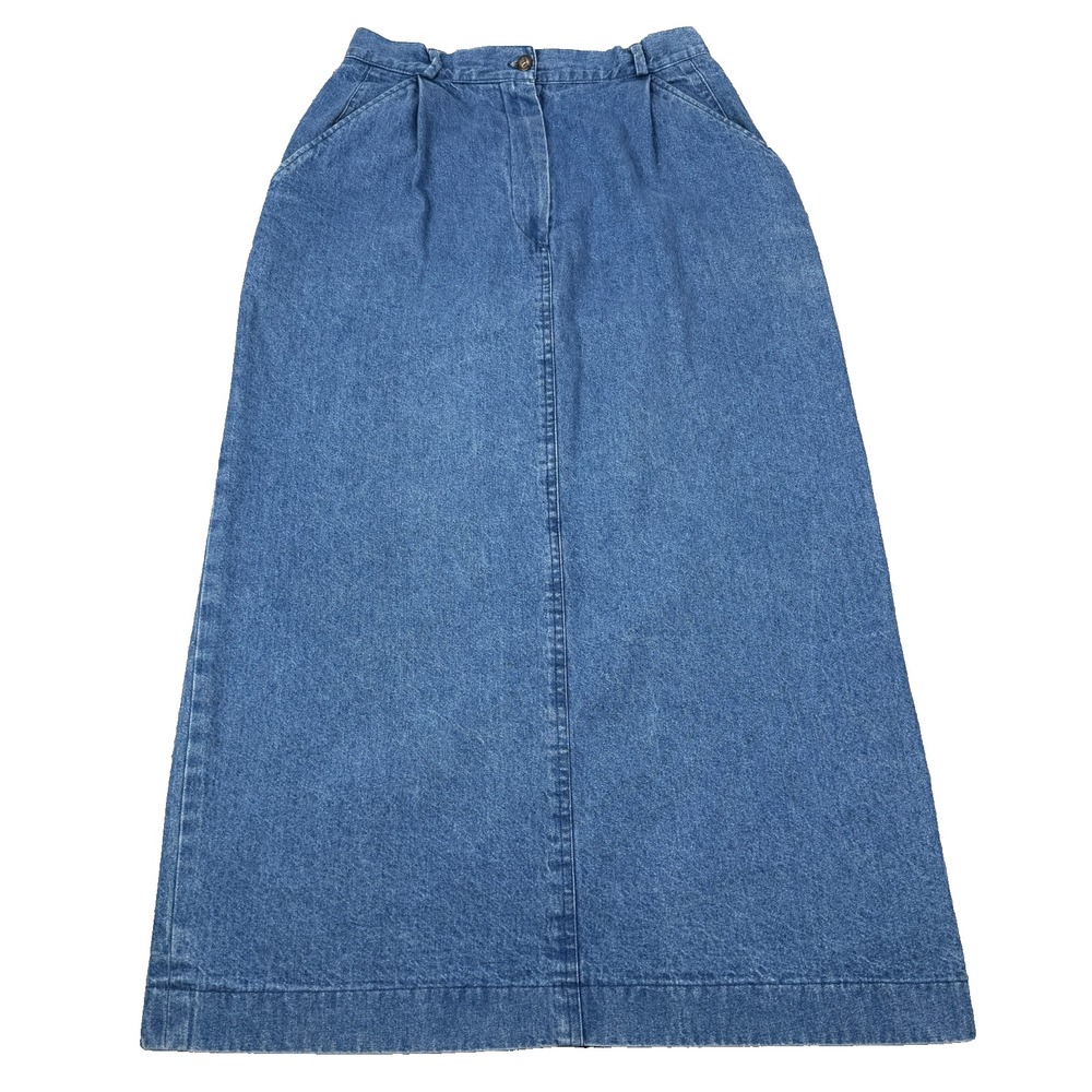Lauren Matthews Skirt Womens S Blue VTG 90s Retro Pleated High Waist Maxi Jean